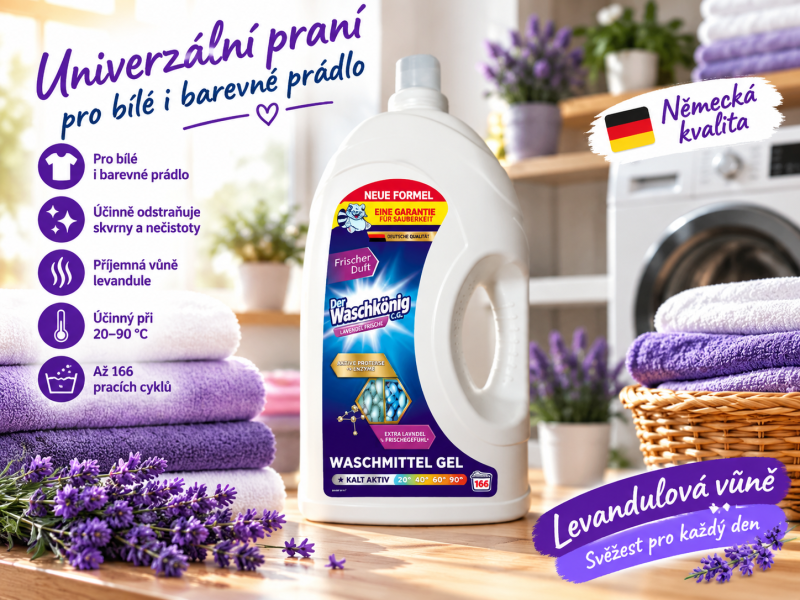Waschkönig Universal Lavendel Frische XXXL gel na praní bílého i barevného prádla – až 166 praní
